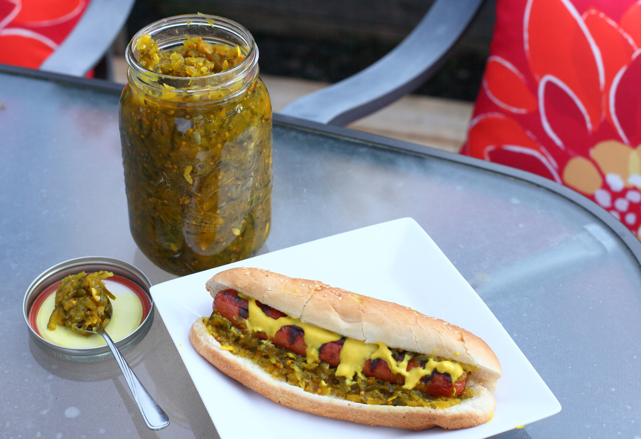 homemade cucumber relish with hot dog feature 365 Days of Easy Recipes